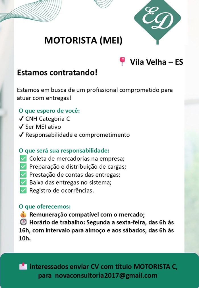 VAGA PARA MOTORISTA (MEI)